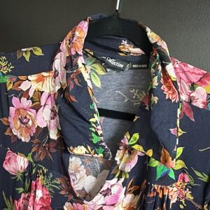 Tolani Collection Vivian Dress Size L Navy Floral Maxi V-Neck Pockets - New